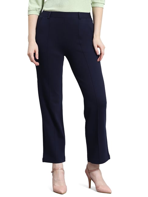 Buy Women Navy Blue Slim Fit Trouser Online in India - Monte Carlo