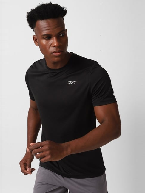 Reebok Black Slim Fit Running Printed Sports T-Shirt-picture-39