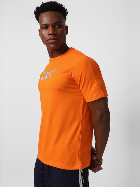 Reebok Orange Slim Fit Train Speedwick Gfx Sports T-Shirt