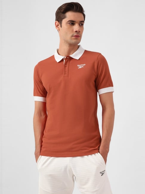Reebok Brown Slim Fit Logo Printed Sports Polo