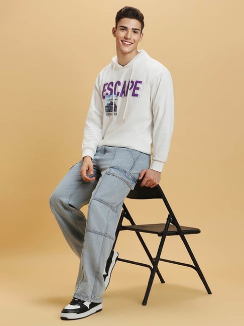 Buy Forever 21 White Regular Fit Printed Hooded Sweatshirt for