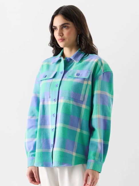 The Souled Store Green Cotton Chequered Shacket-picture-17