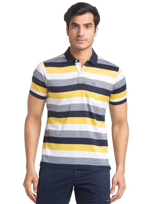 Parx Blue Pure Cotton Regular Fit Striped Polo T-Shirt-picture-32