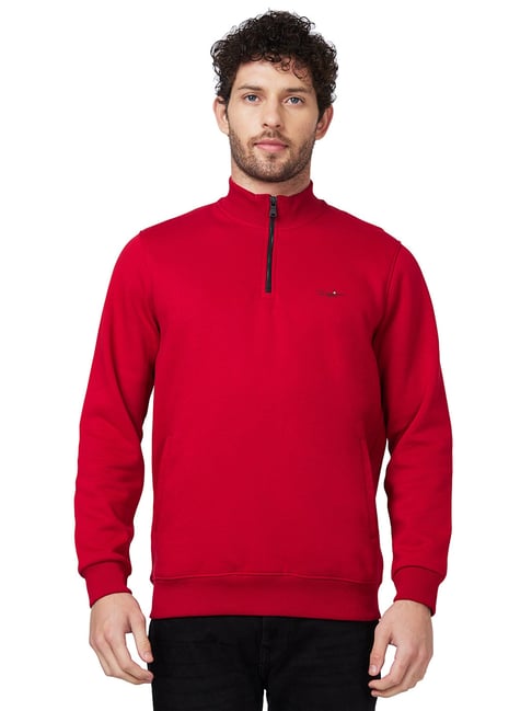 Spykar Red Regular Fit High Neck Sweatshirt