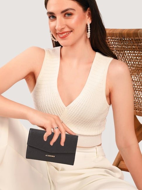 accessorize london Accessorize Classic London Black Leather Tri-Fold Wallet for Women-picture-25