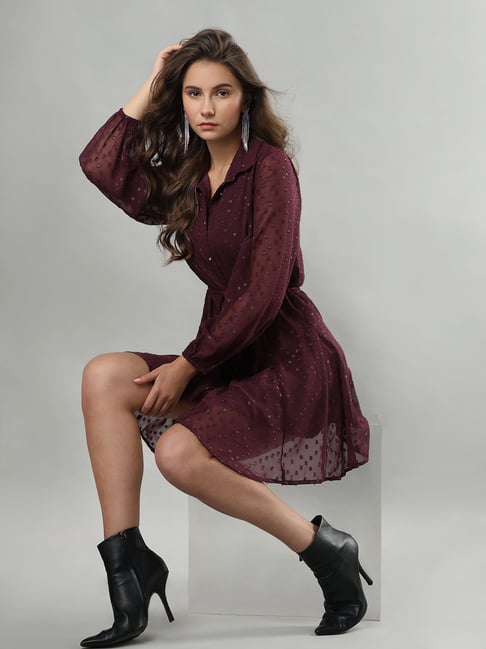 Vero Moda Maroon Regular Fit Shirt Dress