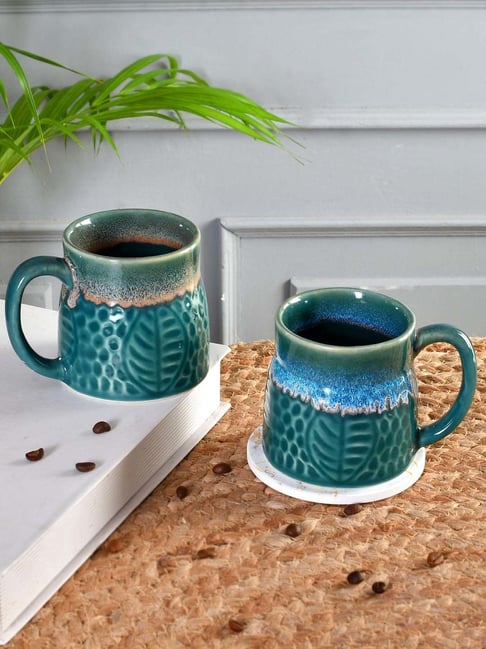 Aapno Rajasthan Turquoise Ceramic Cup (0.35 L) - Set of 2-picture-11