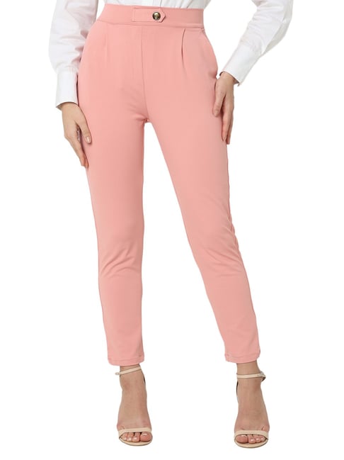 Women Sky Blue Slim Fit High-Rise Formal Trousers