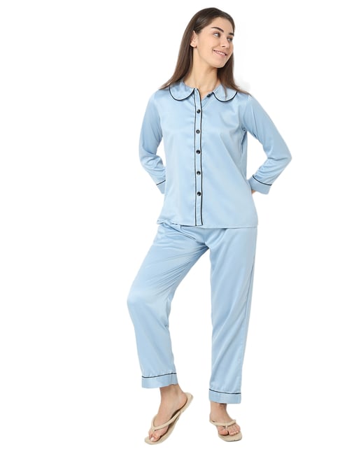 Light blue satin pyjamas new arrivals