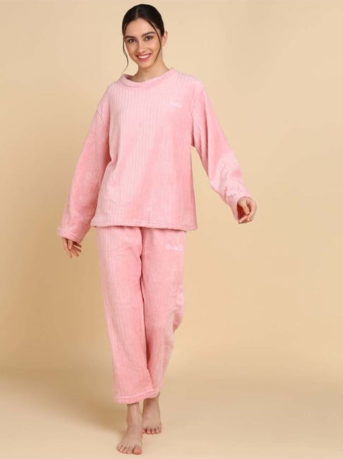 NEUDIS Pink Regular Fit Sweatshirt Pyjamas Set