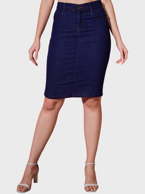 BUYNEWTREND Navy Pencil Skirt