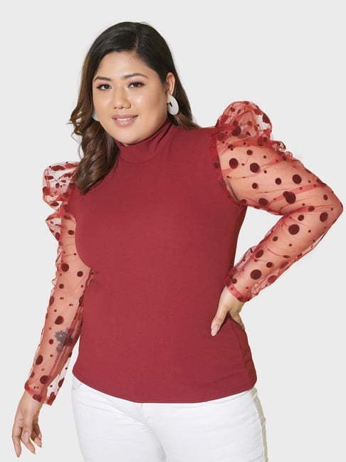 Maroon polka dot top on sale