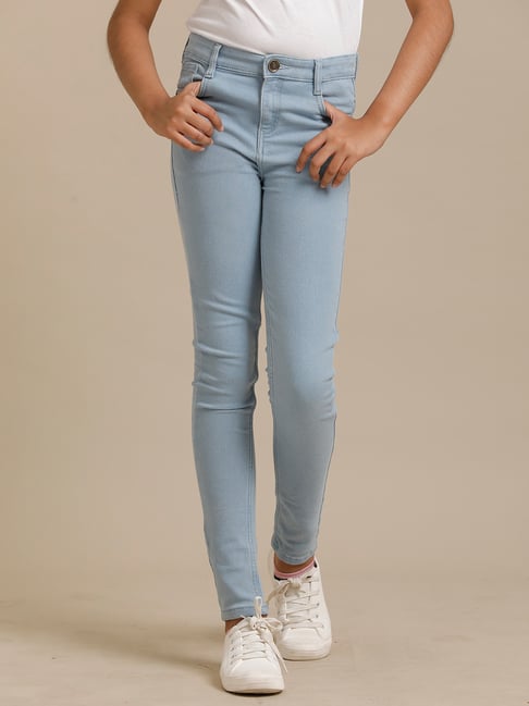 Under Fourteen Only Girls Light Blue Solid Jeans