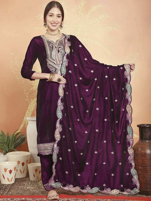 Buy Deep Fashion Beautifully Designed Purple Colour Dress Material With  Chiffon Rangoli Dupatta For Women at Amazon.in