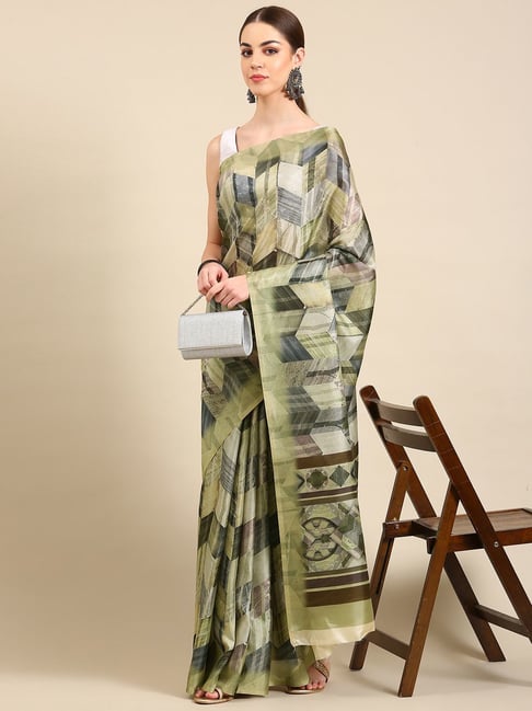 Kalyan Silks Green Silk Printed Saree With Unstitched Blouse