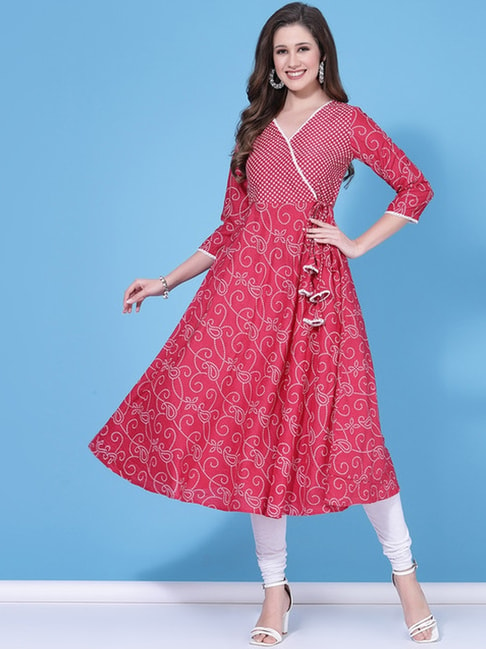 Bandhani Special Daily Wear A-Line Cotton Printed Long Kurtis Wholesale