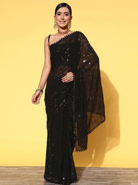 Beautiful Black Saree With Golden Blouse for the Perfect Combination