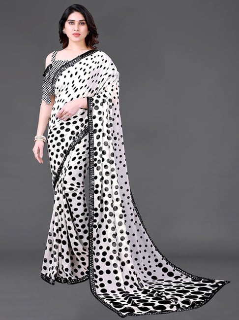 Black & White Polka Dot Chiffon Light Party Women Saree Printed Muslim  Festival Sari Blouse PS : Amazon.ca: Clothing, Shoes & Accessories