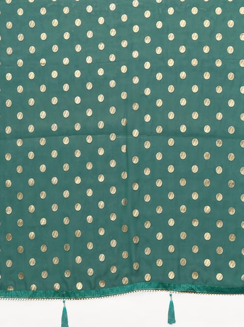 Satrani Green Polka Dots Saree With Unstitched Blouse