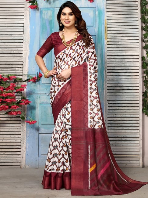 Maroon and Off-white Shaded Handloom Single Ikat Silk Patola Saree