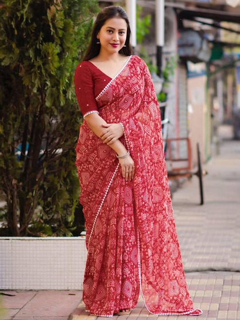 Bright Red Printed Patola Silk Saree – Zari Banaras