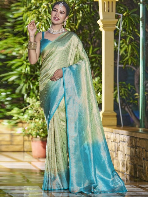 Green Kanjeevaram Silk Saree With Navy Blue Border