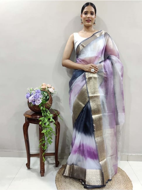 Buy Blue and White Georgette Contemporary Saree Online