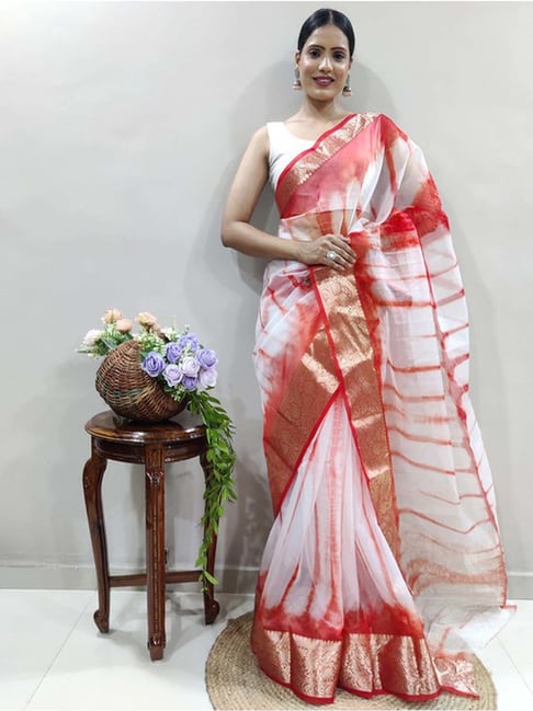 Buy 100% Cotton Off White Tant Saree with Red Border