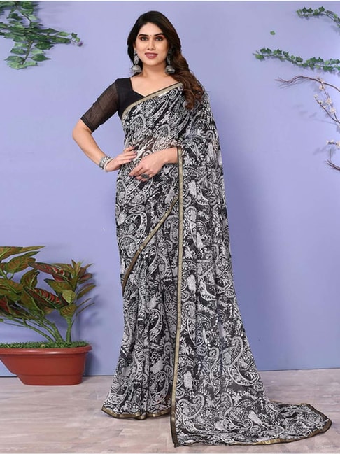 Buy Bollywood model Black and white georgette saree in UK, USA and Canada-sgquangbinhtourist.com.vn