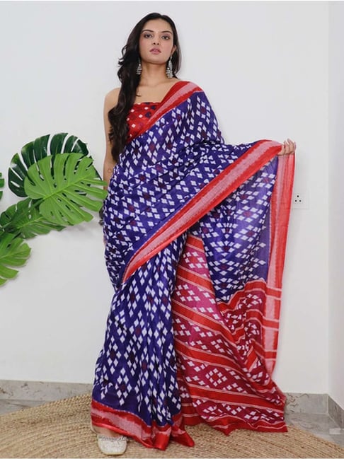 Amazon.com: Masaba Designer Indian Red Troop Sari Saree With Blue Blouse  Piece - MAW19403 : Clothing, Shoes & Jewelry