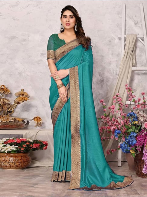 Weaving Banarasi silk Teal green Banarasi Saree with Blouse - SR21877