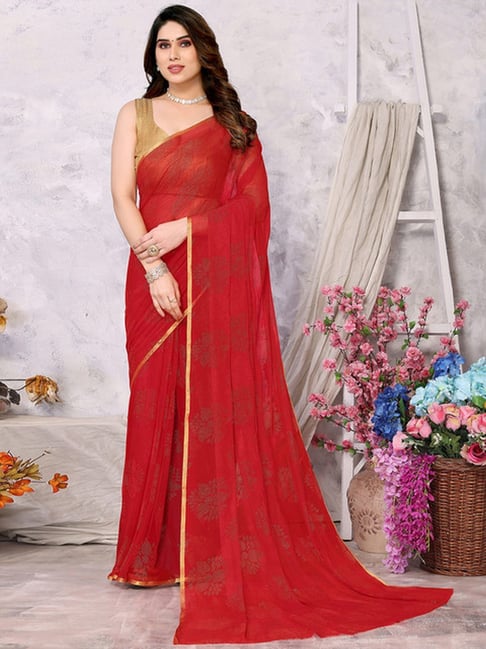 Red Embellished Pre-Draped Georgette Saree With Scalloped Blouse - Nidhika  Shekhar- Fabilicious Fashion