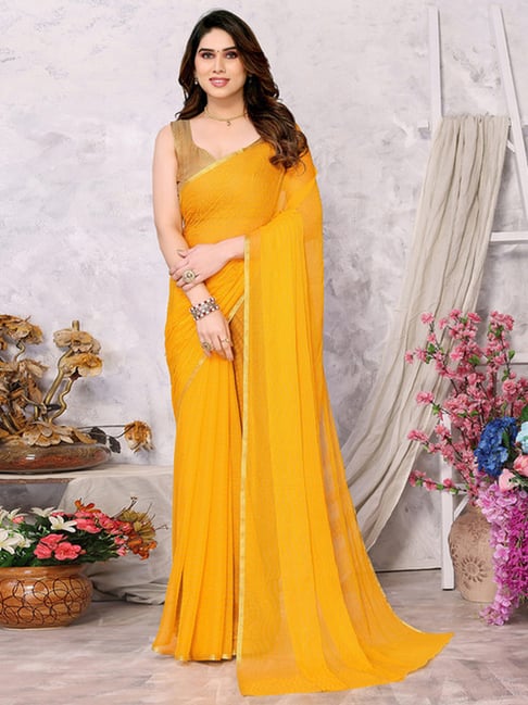 Via East - Daffodil yellow chiffon saree with satin border , see all styles  on viaeast.in | Facebook