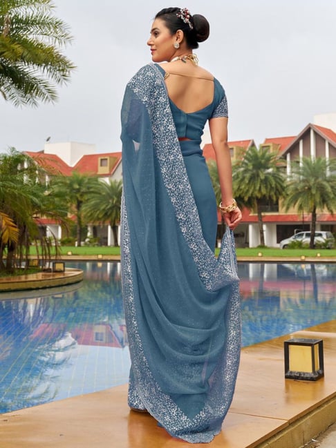 Elegant Teal Blue Silk Saree Soft, Smooth, and Comfortable Ved Tex