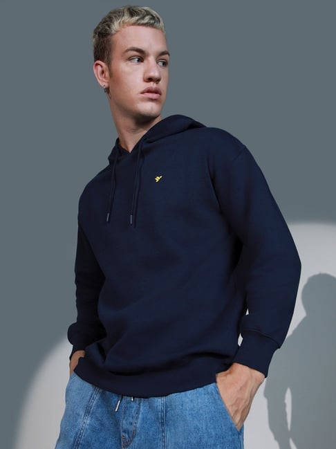 Hubberholme Navy Blue Cotton Regular Fit Printed Hooded Sweatshirt-picture-29
