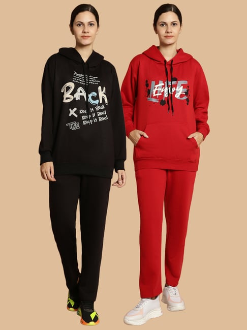 Vimal Jonney Black & Maroon Printed Tracksuit - Pack Of 2