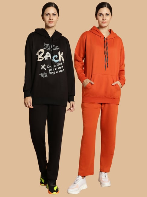 Vimal Jonney Black & Rust Printed Tracksuit - Pack Of 2