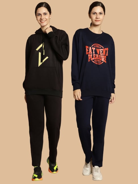 Vimal Jonney Black & Navy Printed Tracksuit - Pack Of 2