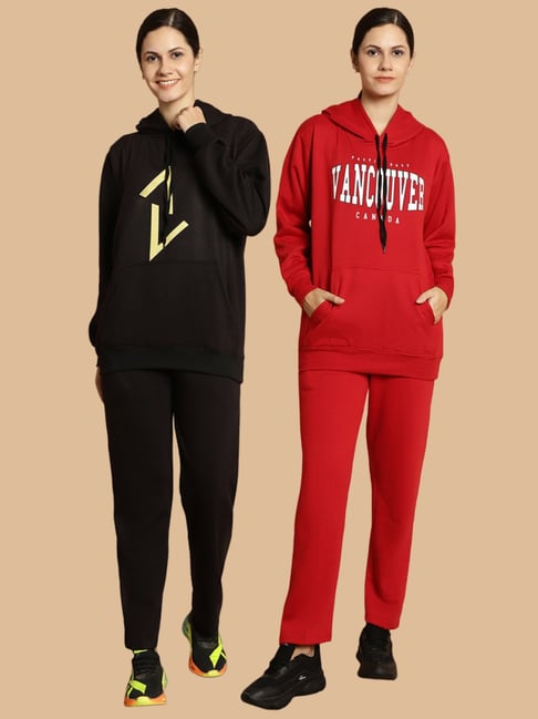 Vimal Jonney Black & Maroon Printed Tracksuit - Pack Of 2