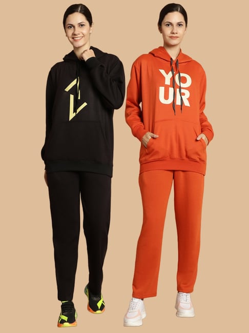 Vimal Jonney Black & Rust Printed Tracksuit - Pack Of 2