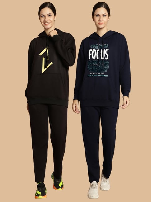 Vimal Jonney Black & Navy Printed Tracksuit - Pack Of 2