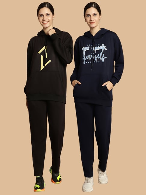 Vimal Jonney Black & Navy Printed Tracksuit - Pack Of 2