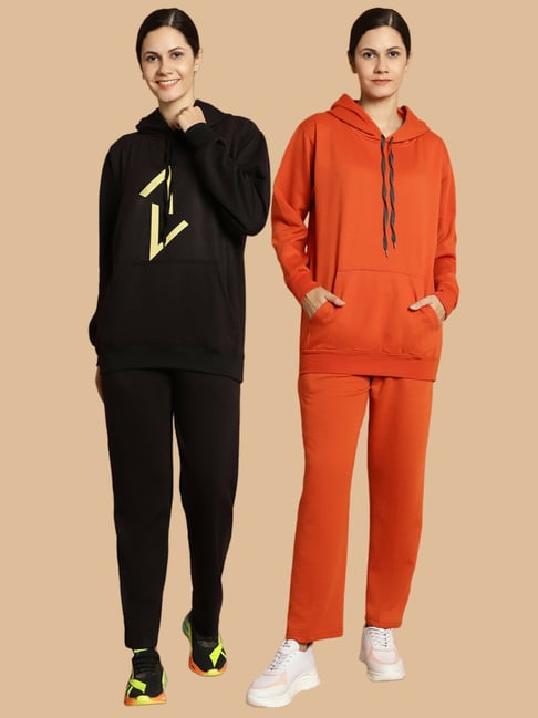 Vimal Jonney Black & Rust Printed Tracksuit - Pack Of 2
