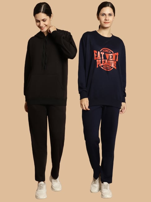Vimal Jonney Black & Navy Printed Tracksuit - Pack Of 2