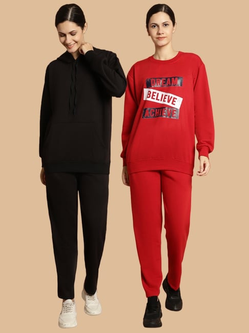 Vimal Jonney Black & Maroon Printed Tracksuit - Pack Of 2