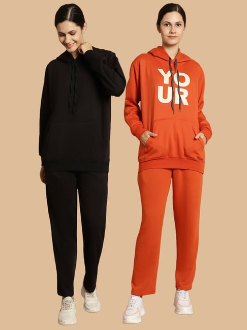 Vimal Jonney Black & Rust Printed Tracksuit - Pack Of 2