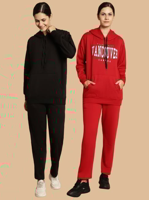 Vimal Jonney Black & Maroon Printed Tracksuit - Pack Of 2