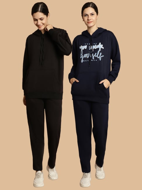 Vimal Jonney Black & Navy Printed Tracksuit - Pack Of 2