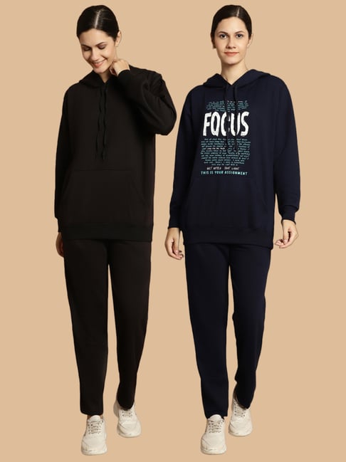 Vimal Jonney Black & Navy Printed Tracksuit - Pack Of 2