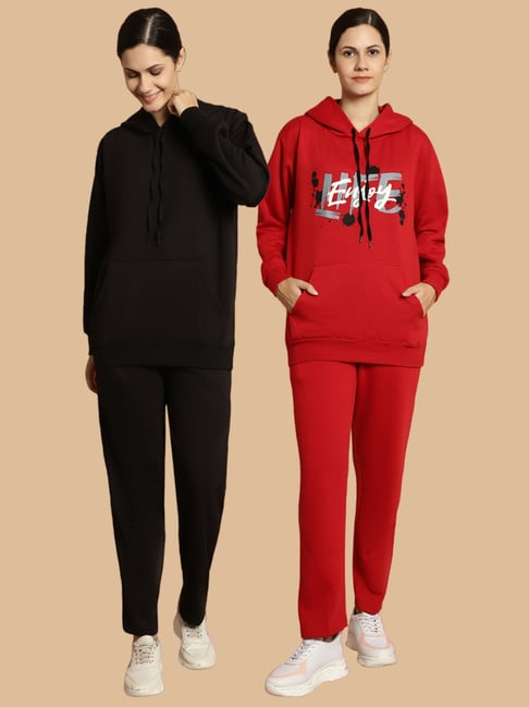 Vimal Jonney Black & Maroon Printed Tracksuit - Pack Of 2